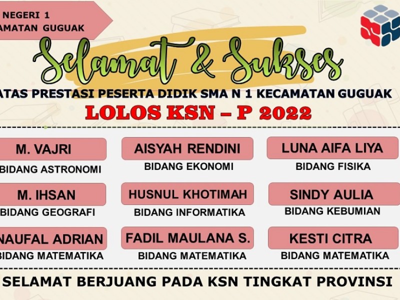 9  Siswa Terbaik SMA Negeri 1 Kecamatan Guguak Lulus KSN-Provinsi  Tahun 2022